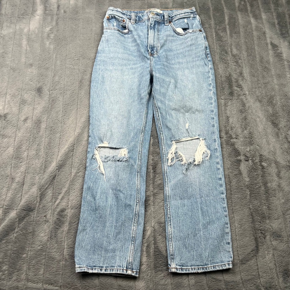 Abercrombie & Fitch Ankle Straight Ultra High Rise Distressed Jeans 26/2S Light